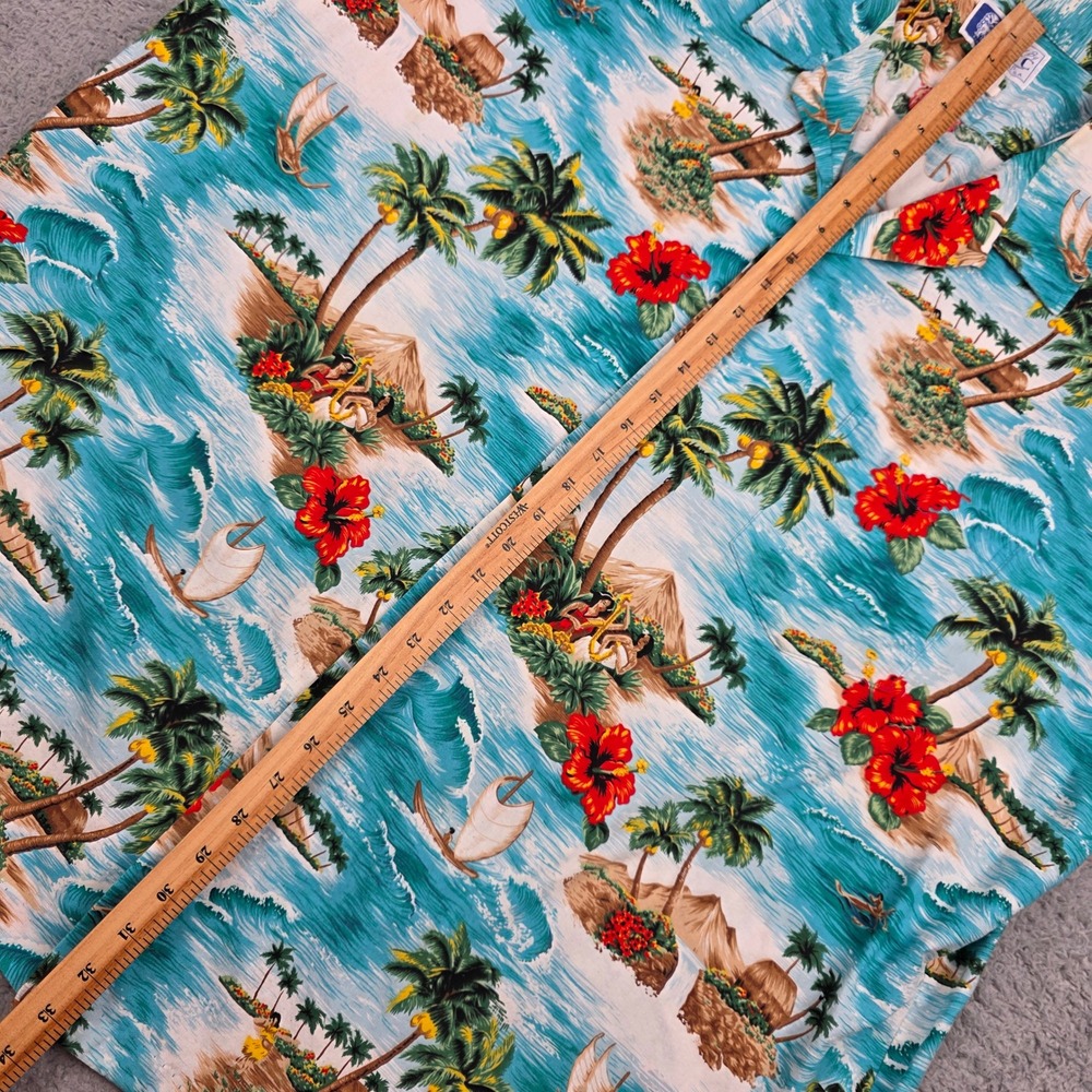 RJC Hawaiian Shirt Mens 4XL Blue Vintage Made in USA Cotton Tropical Scenic Tiki - Picture 3 of 12